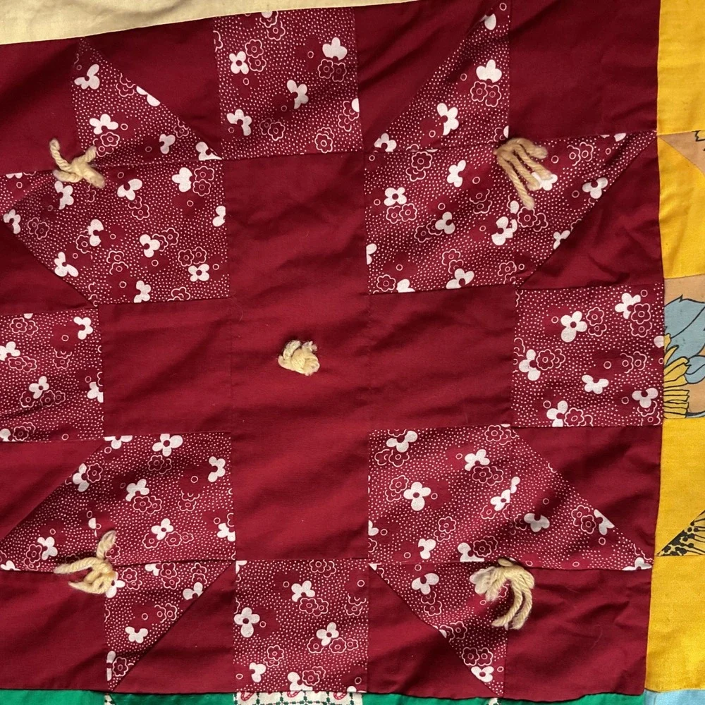 Vintage Handmade‎ Bears Paw Patchwork Quilt 1940s-1950s Cotton Hand-Tied Full Sz